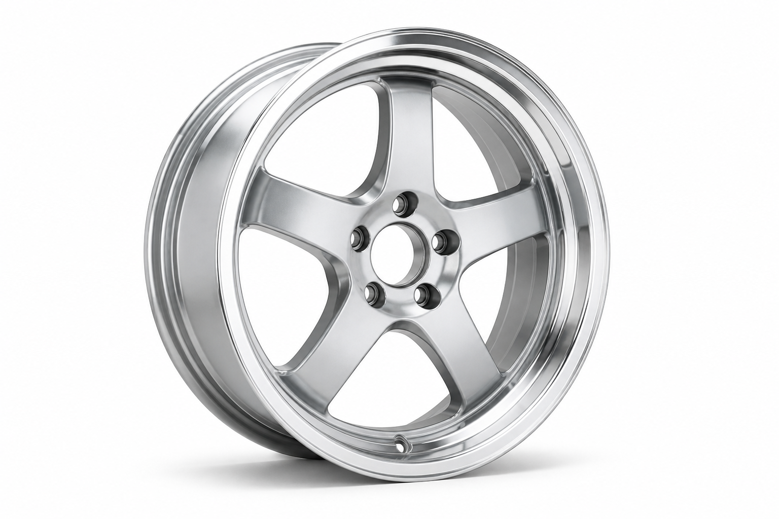 Polished deep-dish five-spoke alloy wheel